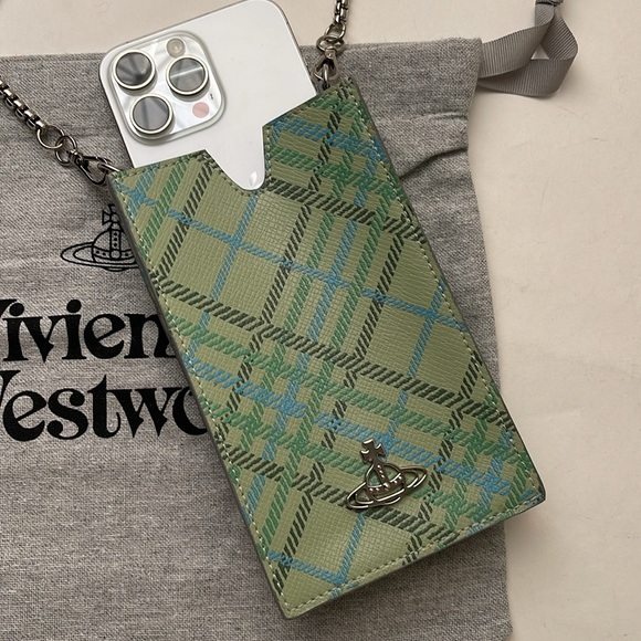 Vivienne Westwood Tartan green IPHONE WALLET WITH CHAIN BRAND NEW